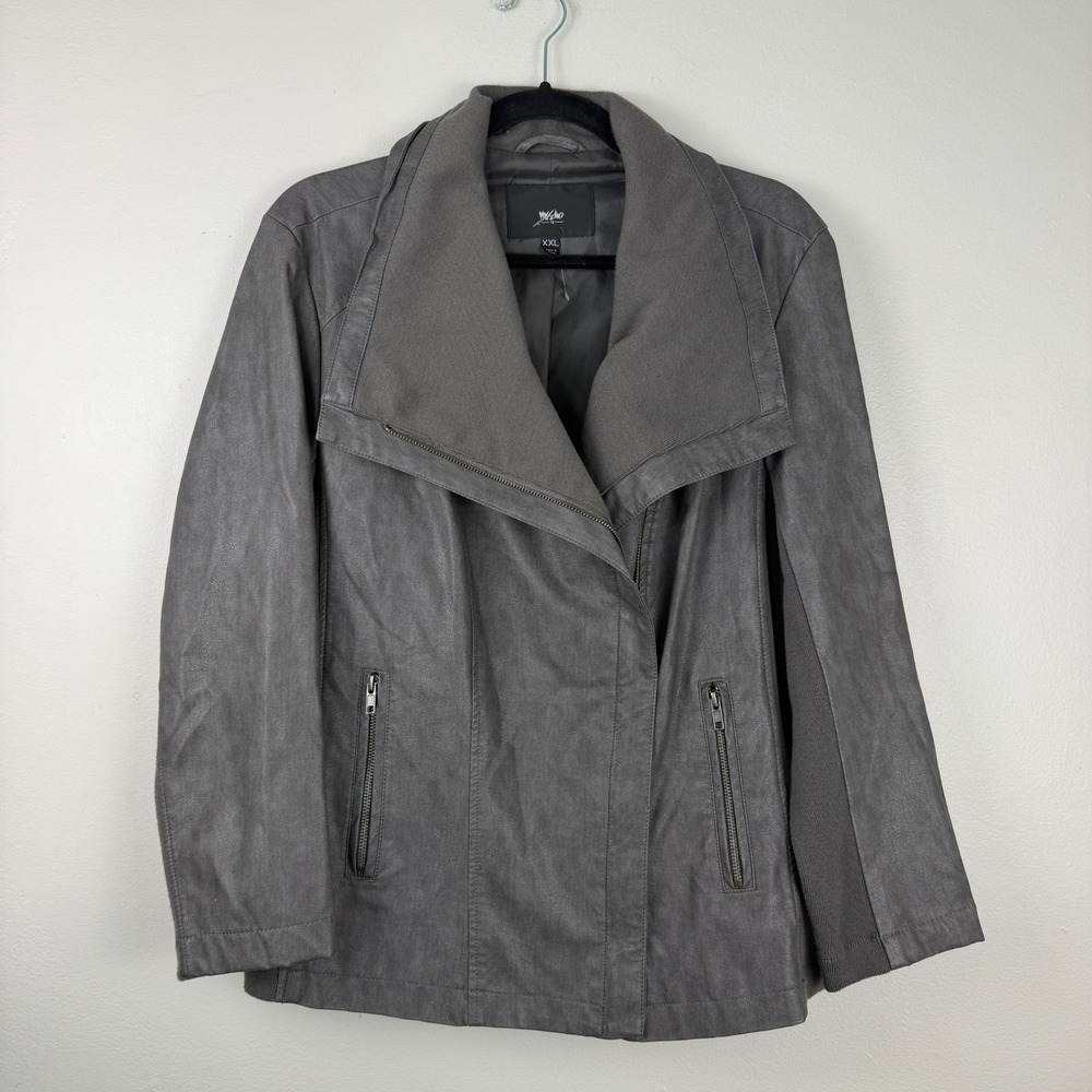 Mossimo Moto Jacket Women's XXL Gray Faux Leather Biker Asymmetrical Zip Classic